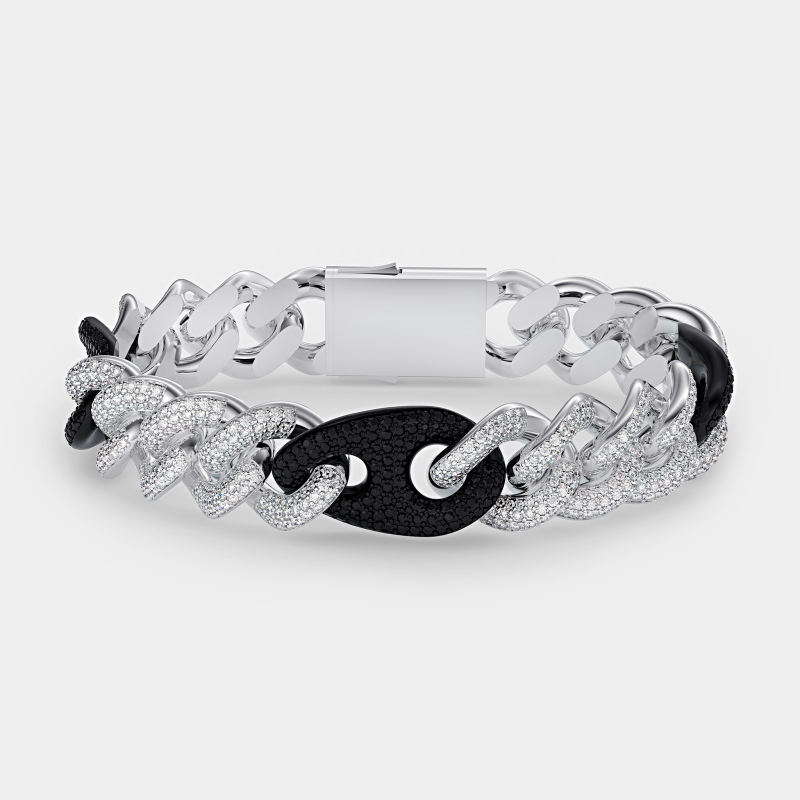 hc6b2bw cuban mix chain bracelet black and white jewels