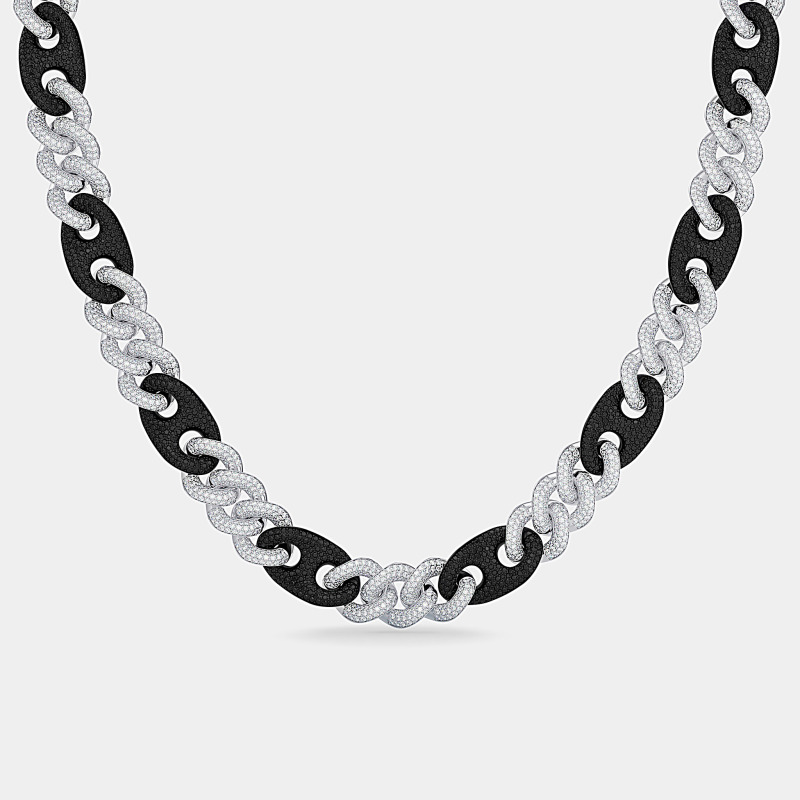 hc6n3bw cuban mix chain necklace black and white jewels