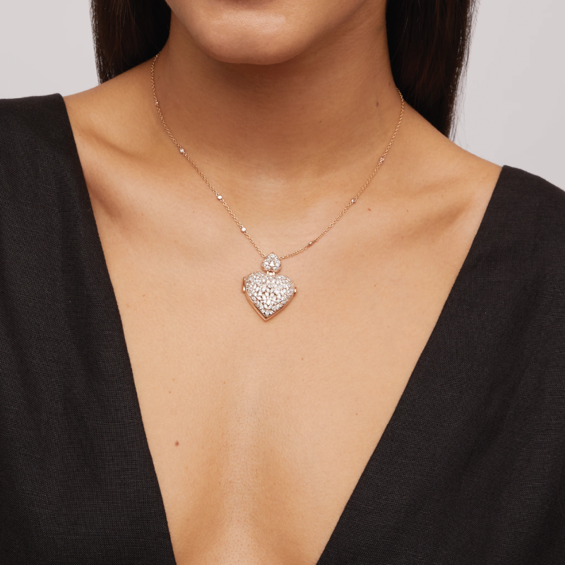 mc15n multi shape of love heart locket necklace 18k gold with baguette marquise pear and round diamonds jewels