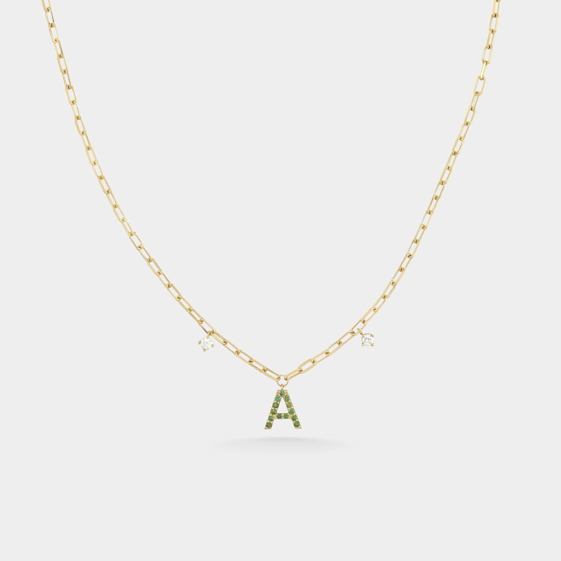 m29n7 letter green 2 diamond necklace jewels